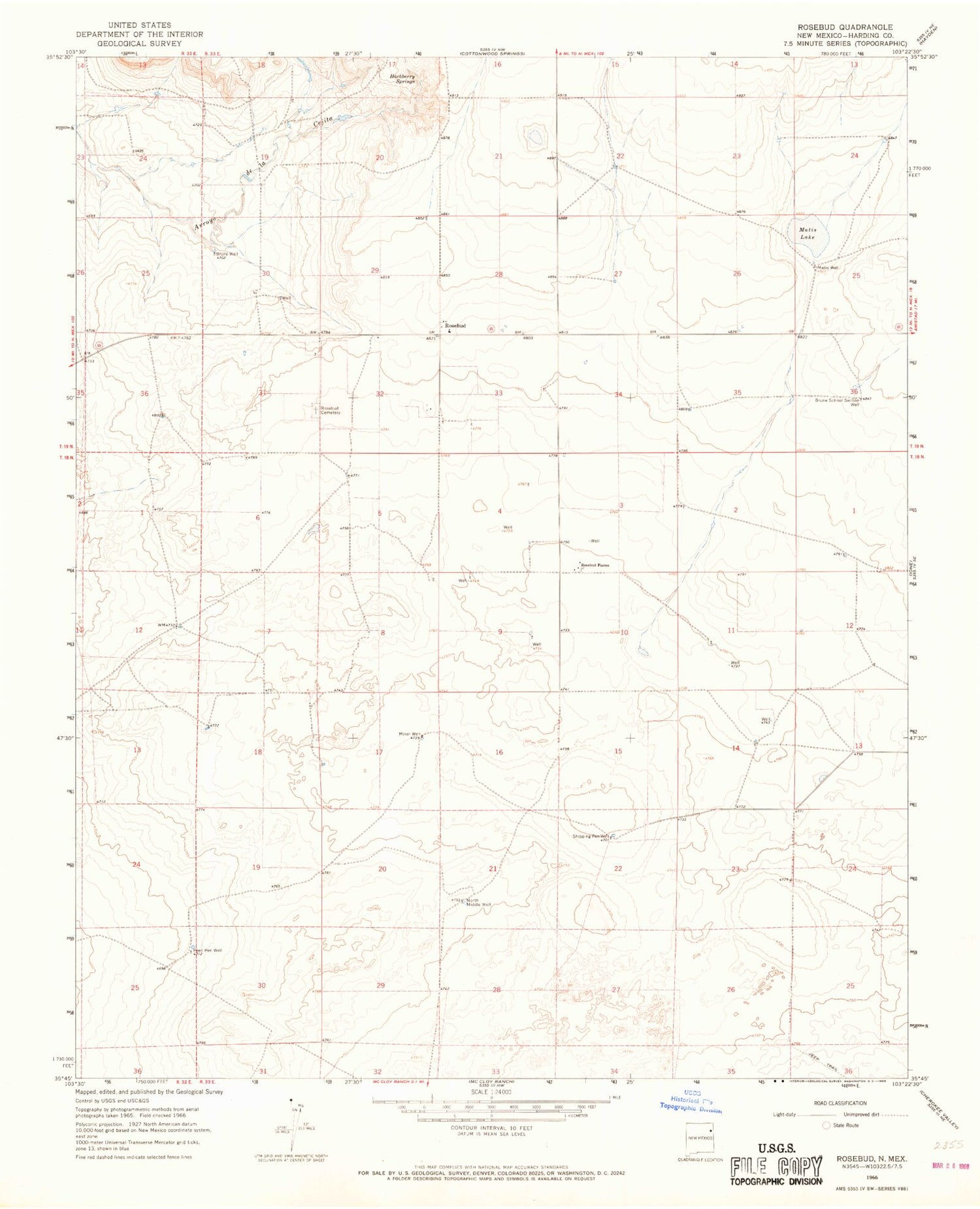 Classic USGS Rosebud New Mexico 7.5'x7.5' Topo Map Image