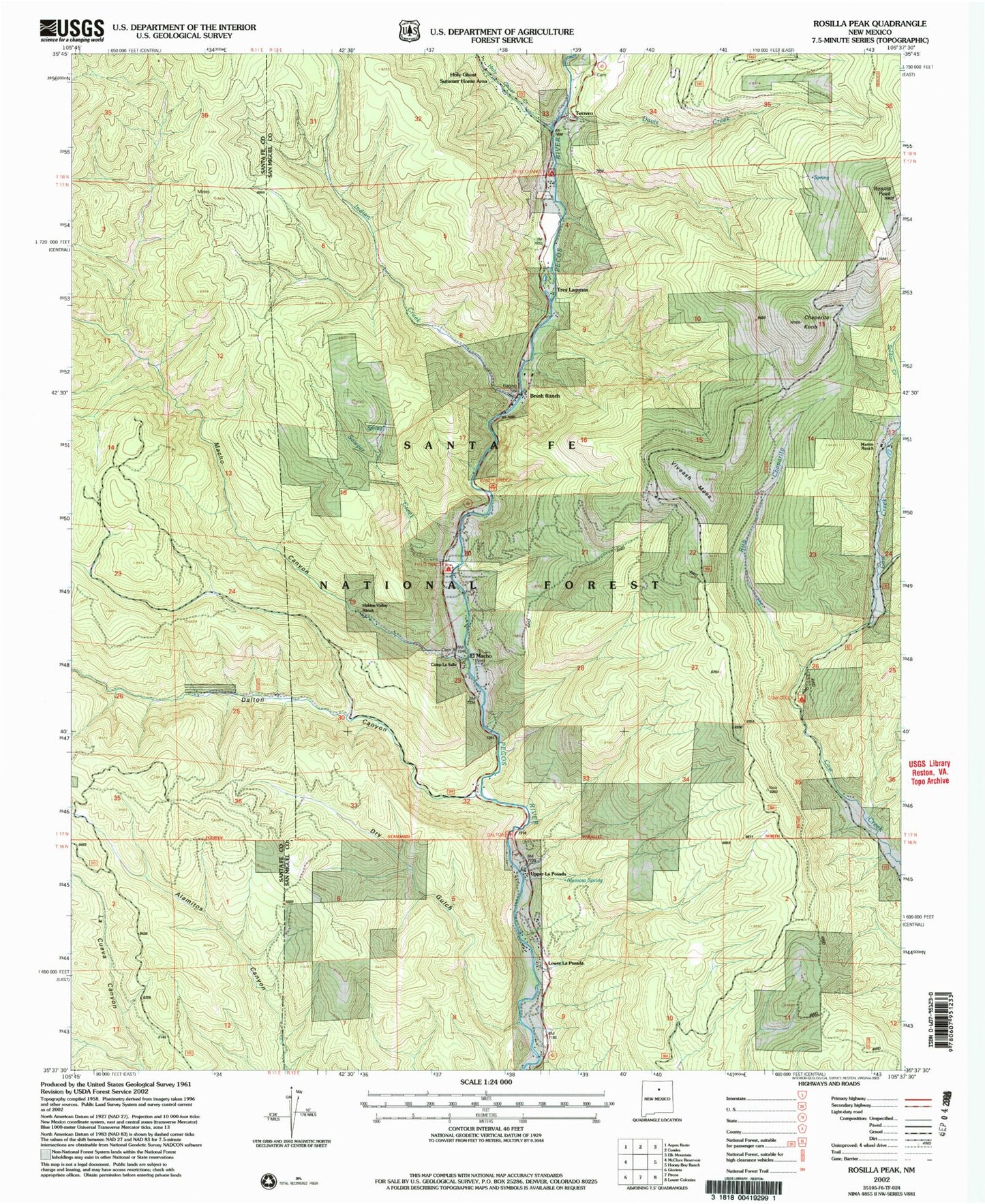 Classic USGS Rosilla Peak New Mexico 7.5'x7.5' Topo Map Image