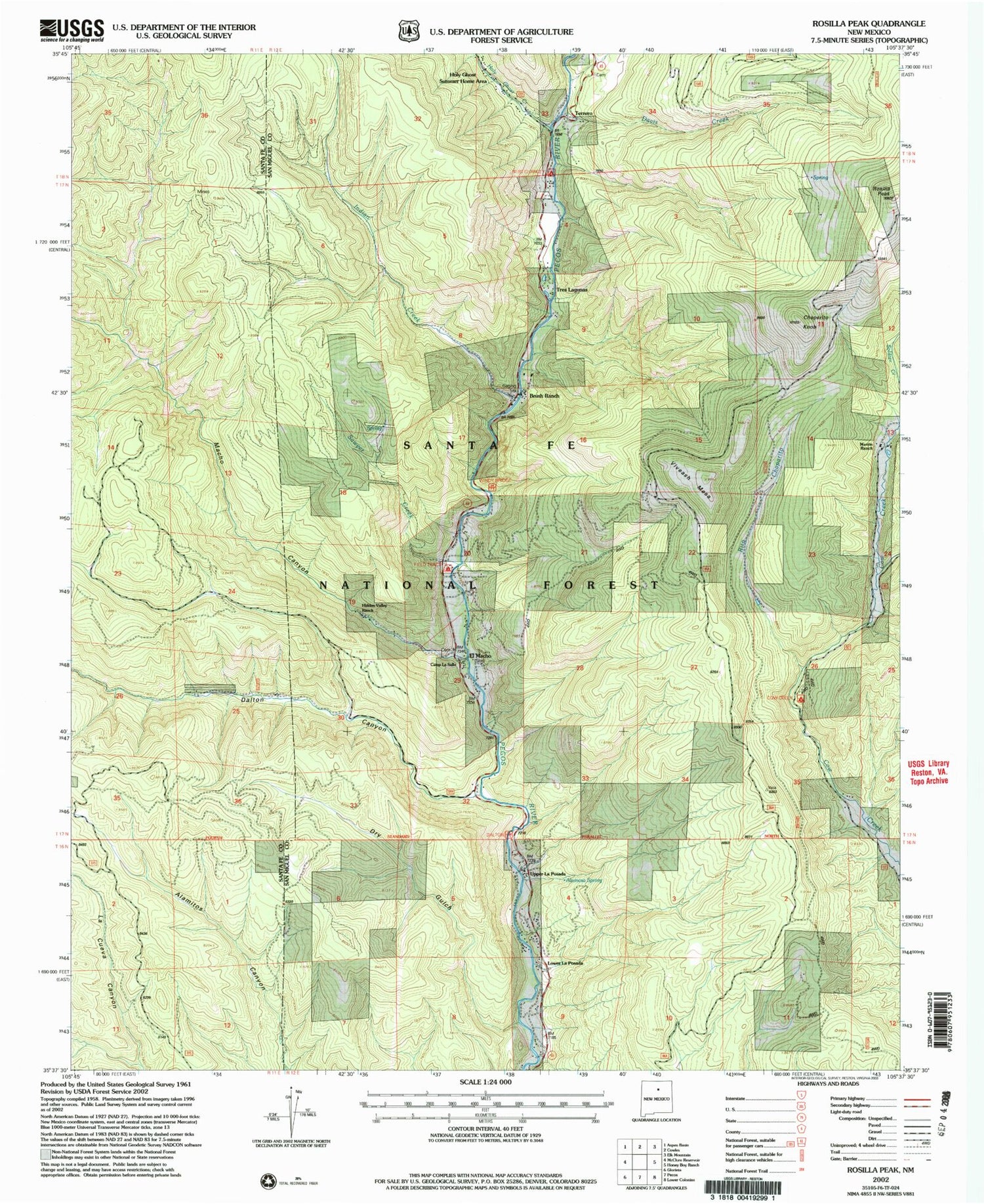 Classic USGS Rosilla Peak New Mexico 7.5'x7.5' Topo Map Image