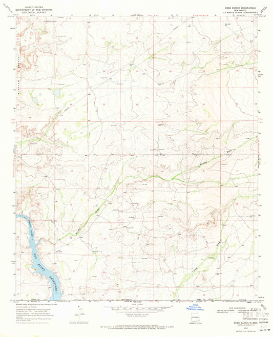 Classic USGS Ross Ranch New Mexico 7.5'x7.5' Topo Map Image
