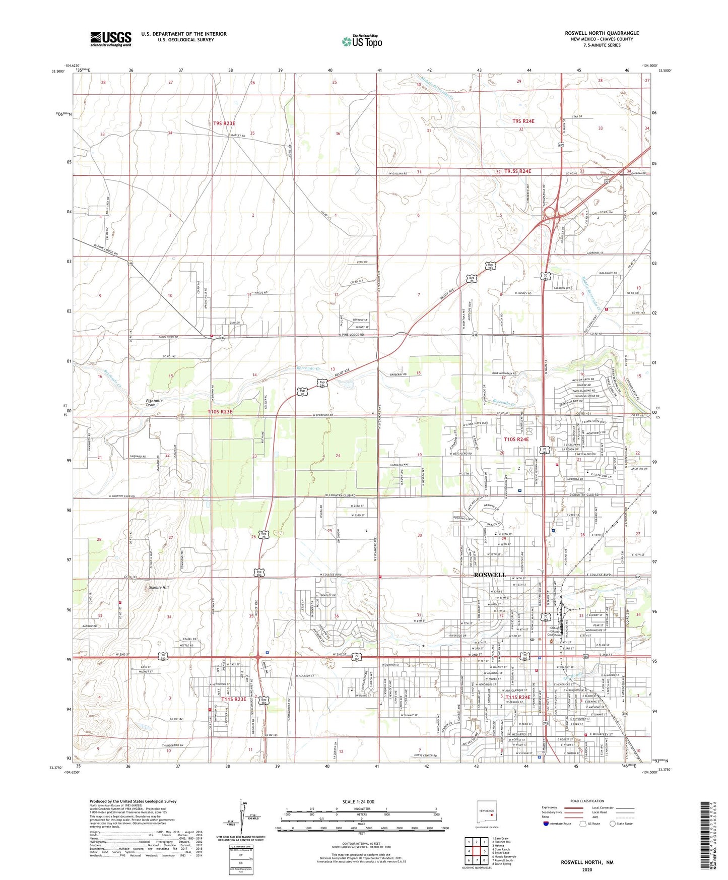 Roswell North New Mexico US Topo Map Image