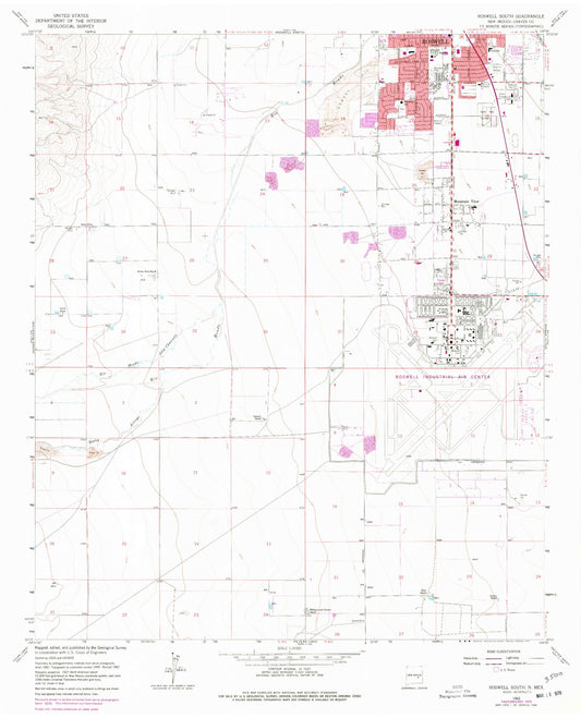 Classic USGS Roswell South New Mexico 7.5'x7.5' Topo Map Image