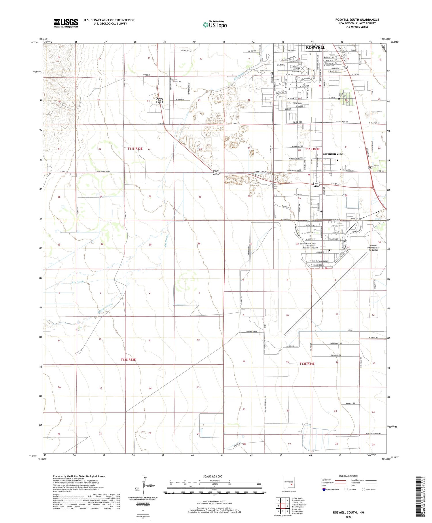 Roswell South New Mexico US Topo Map Image