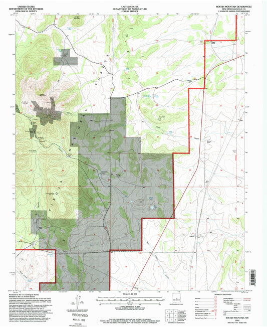 Classic USGS Rough Mountain New Mexico 7.5'x7.5' Topo Map Image