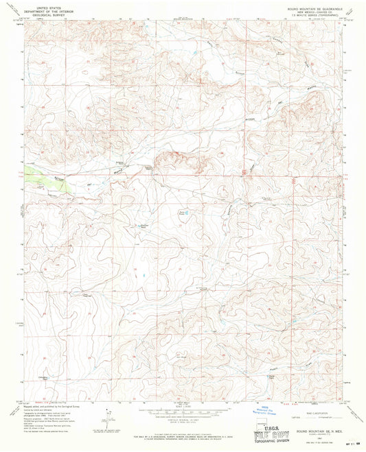 Classic USGS Round Mountain SE New Mexico 7.5'x7.5' Topo Map Image