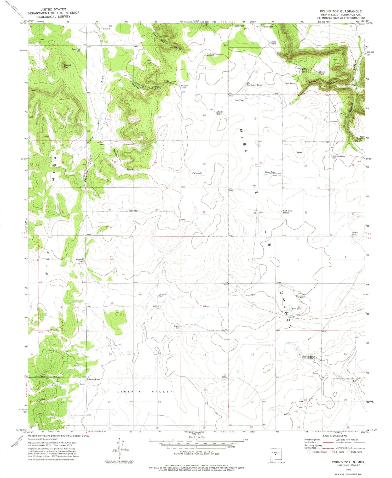 Classic USGS Round Top New Mexico 7.5'x7.5' Topo Map Image