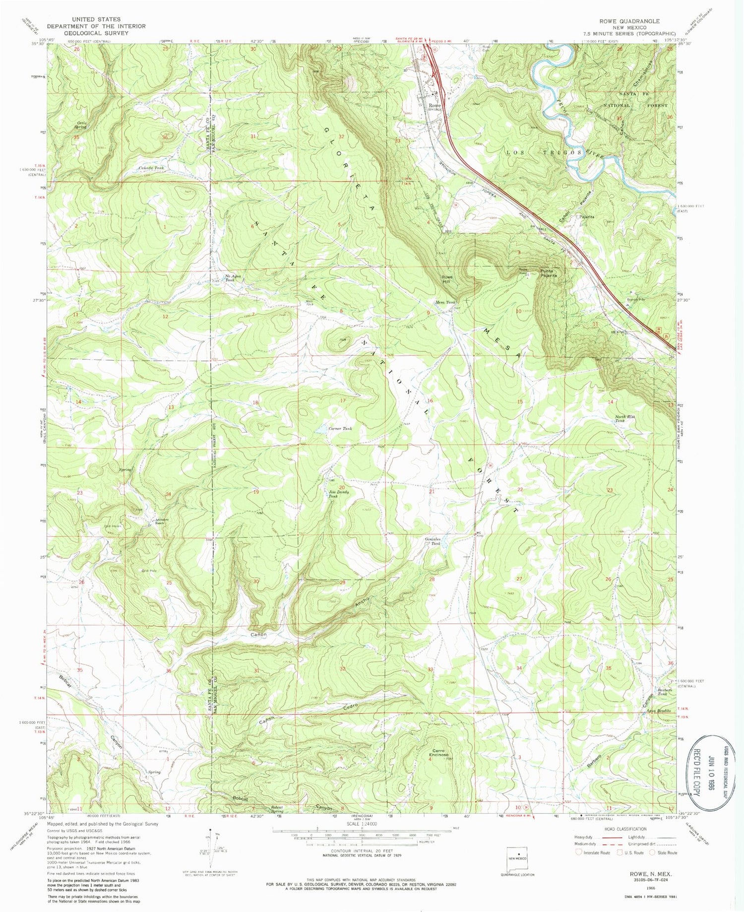 Classic USGS Rowe New Mexico 7.5'x7.5' Topo Map Image
