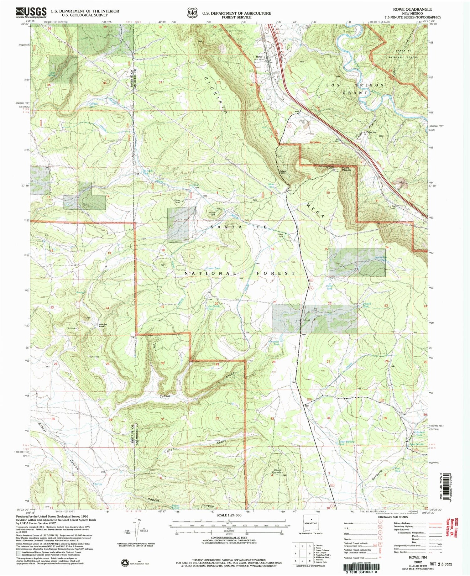 Classic USGS Rowe New Mexico 7.5'x7.5' Topo Map Image