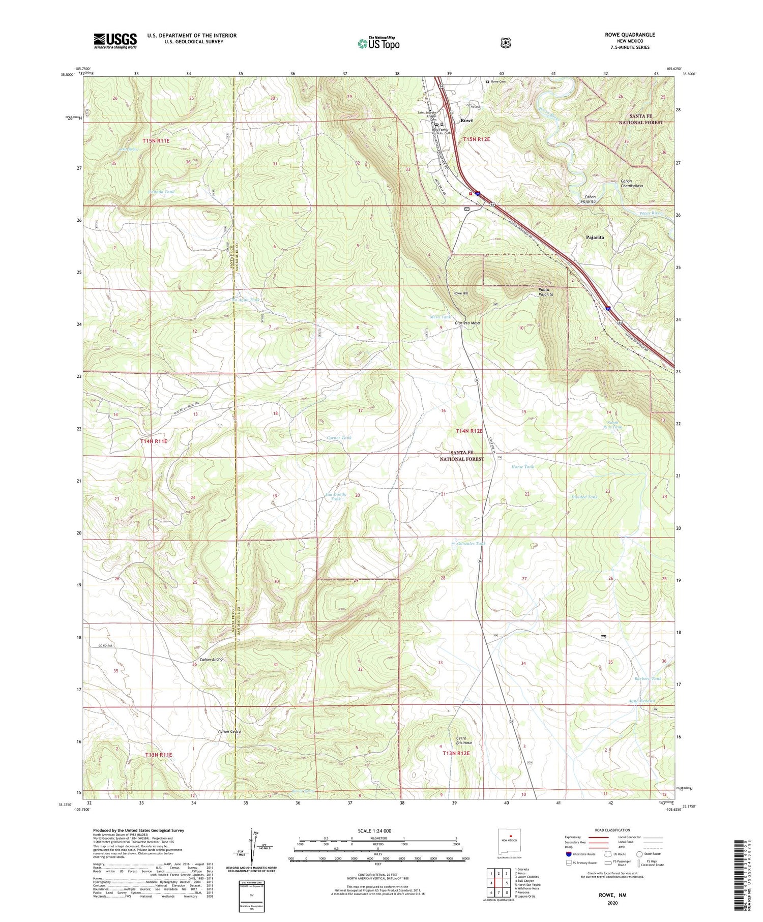 Rowe New Mexico US Topo Map Image
