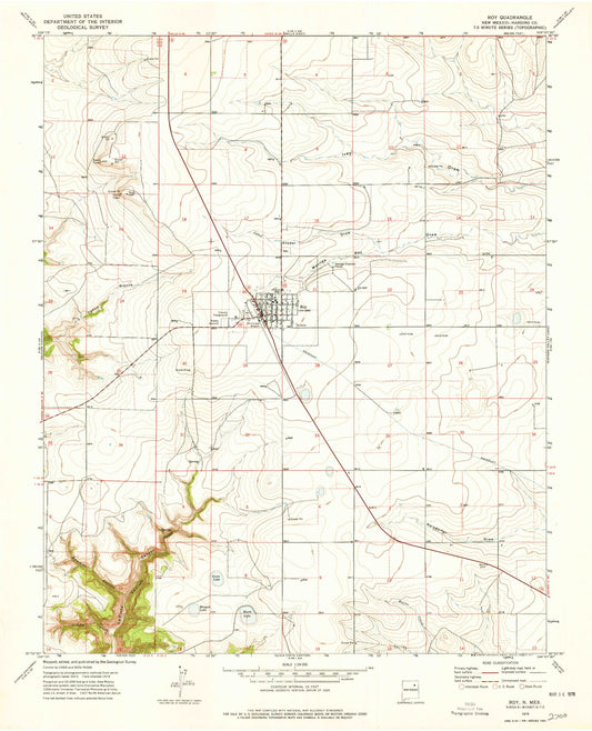 Classic USGS Roy New Mexico 7.5'x7.5' Topo Map Image