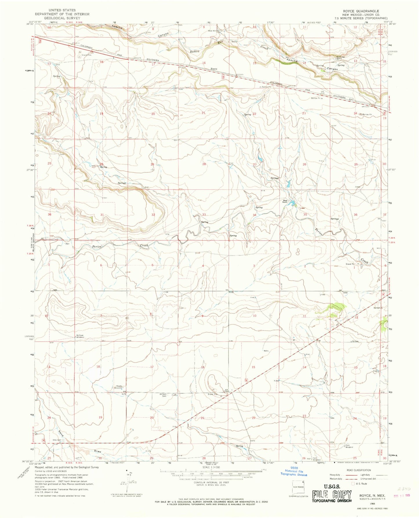 Classic USGS Royce New Mexico 7.5'x7.5' Topo Map Image