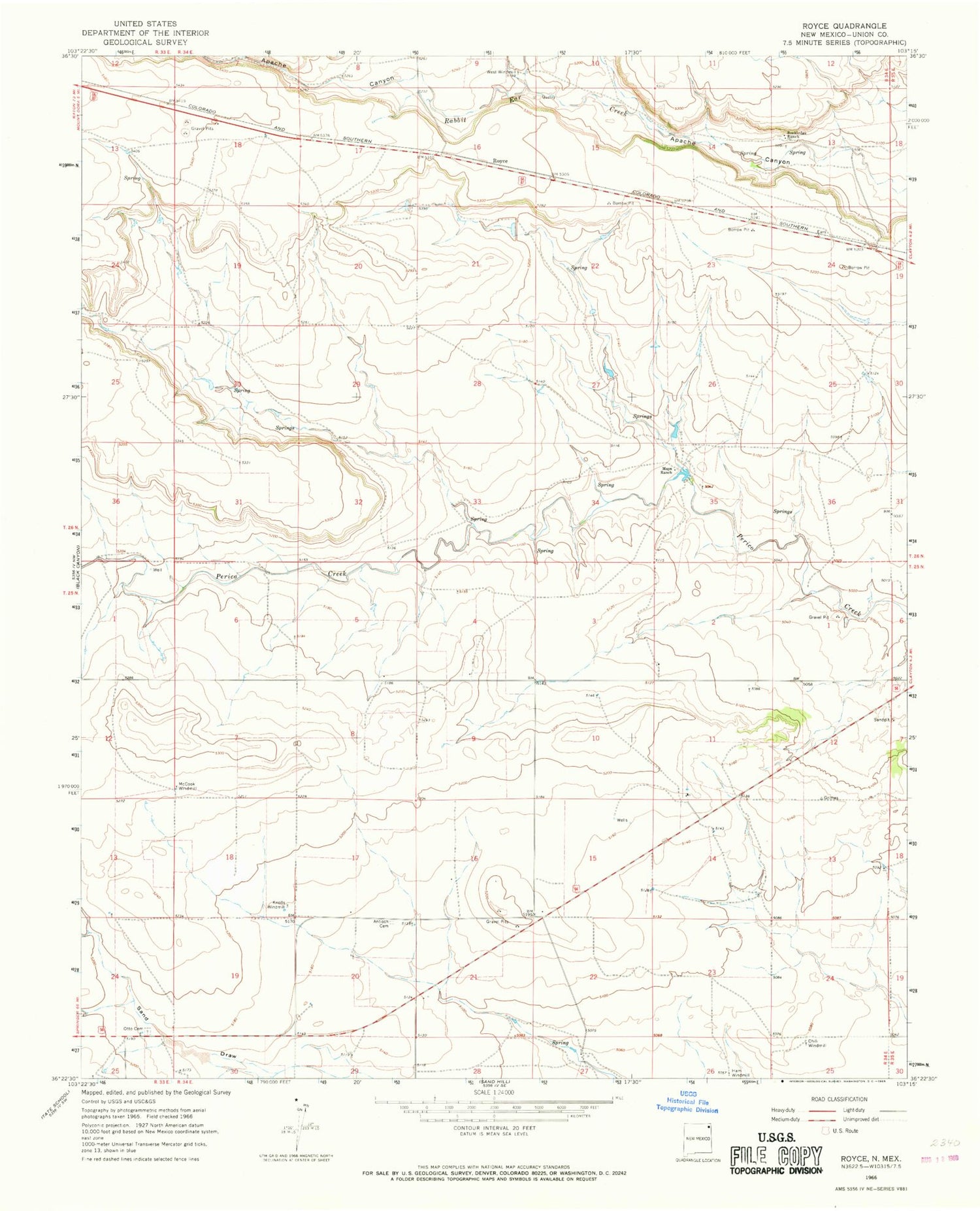 Classic USGS Royce New Mexico 7.5'x7.5' Topo Map Image