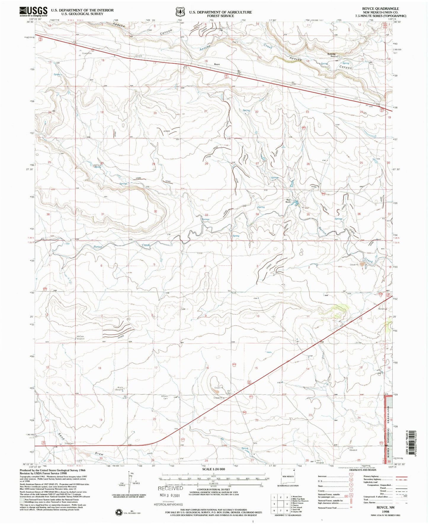 Classic USGS Royce New Mexico 7.5'x7.5' Topo Map Image