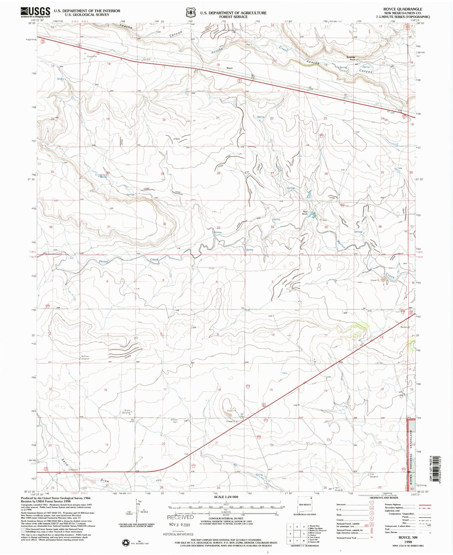 Classic USGS Royce New Mexico 7.5'x7.5' Topo Map Image