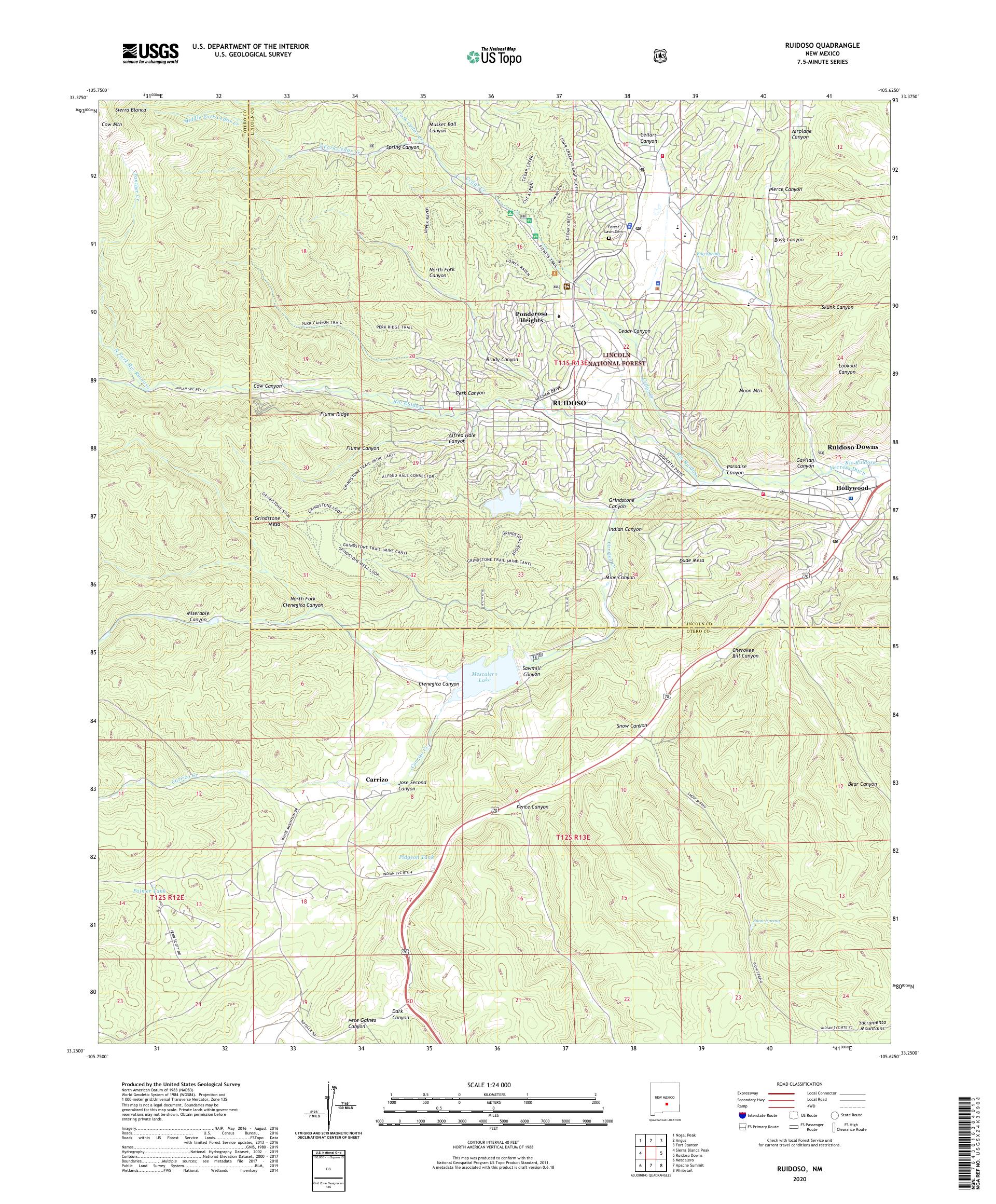 Ruidoso New Mexico US Topo Map – MyTopo Map Store