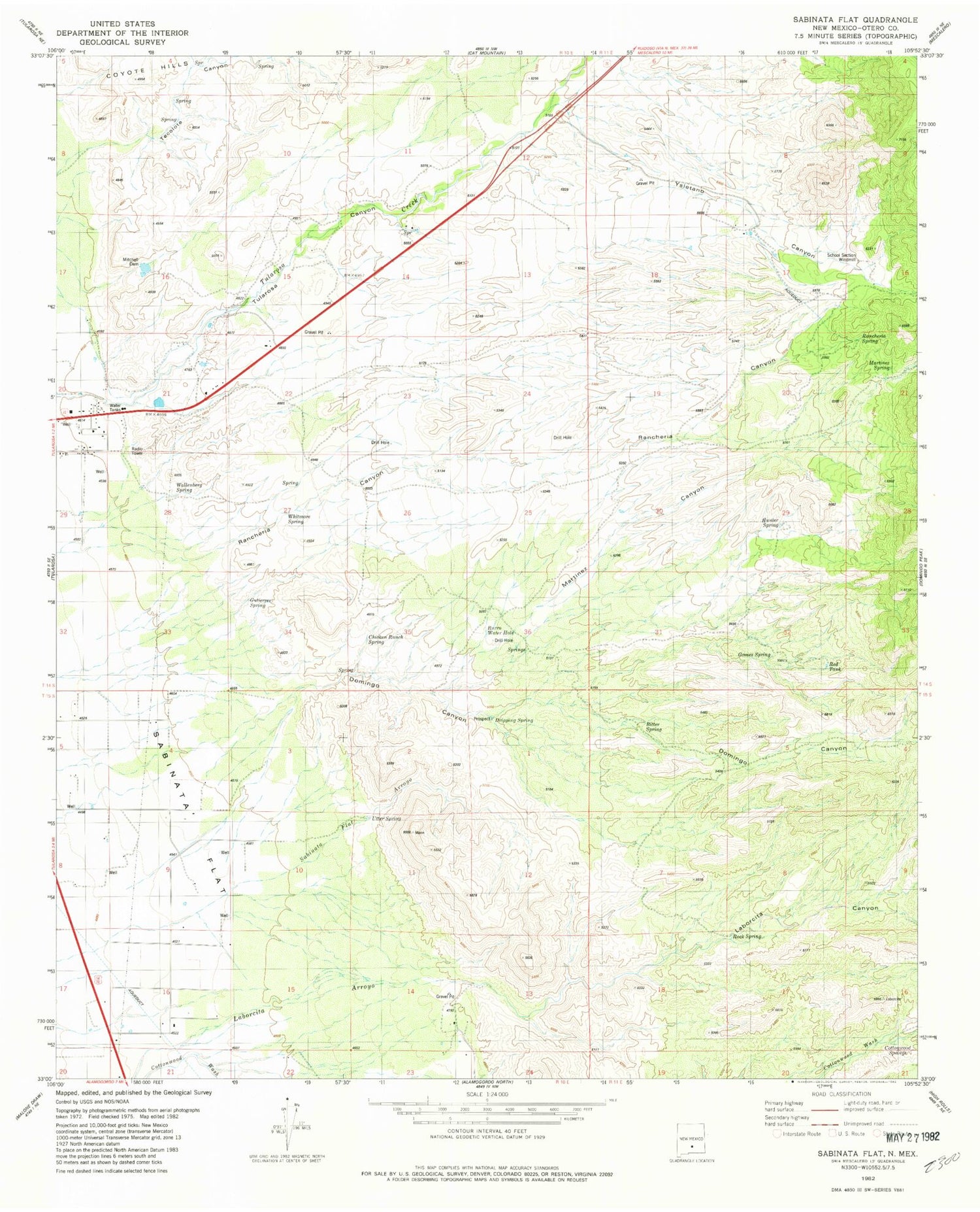 Classic USGS Sabinata Flat New Mexico 7.5'x7.5' Topo Map Image