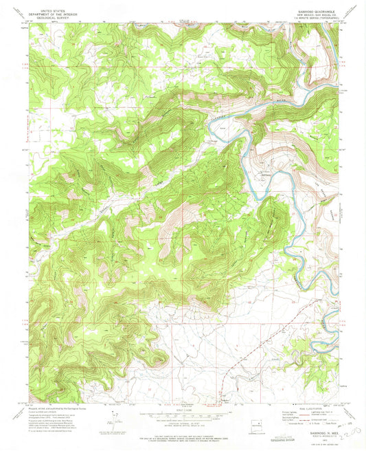 Classic USGS Sabinoso New Mexico 7.5'x7.5' Topo Map Image