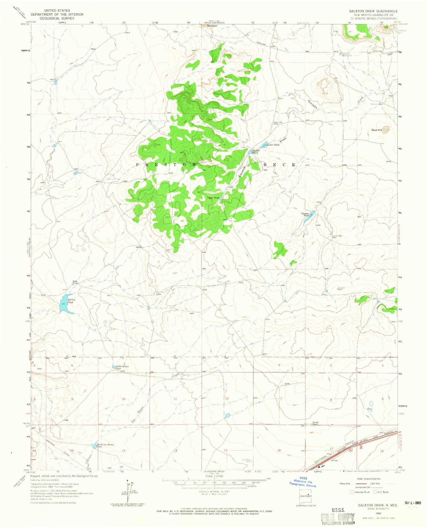 Classic USGS Sacaton Draw New Mexico 7.5'x7.5' Topo Map Image