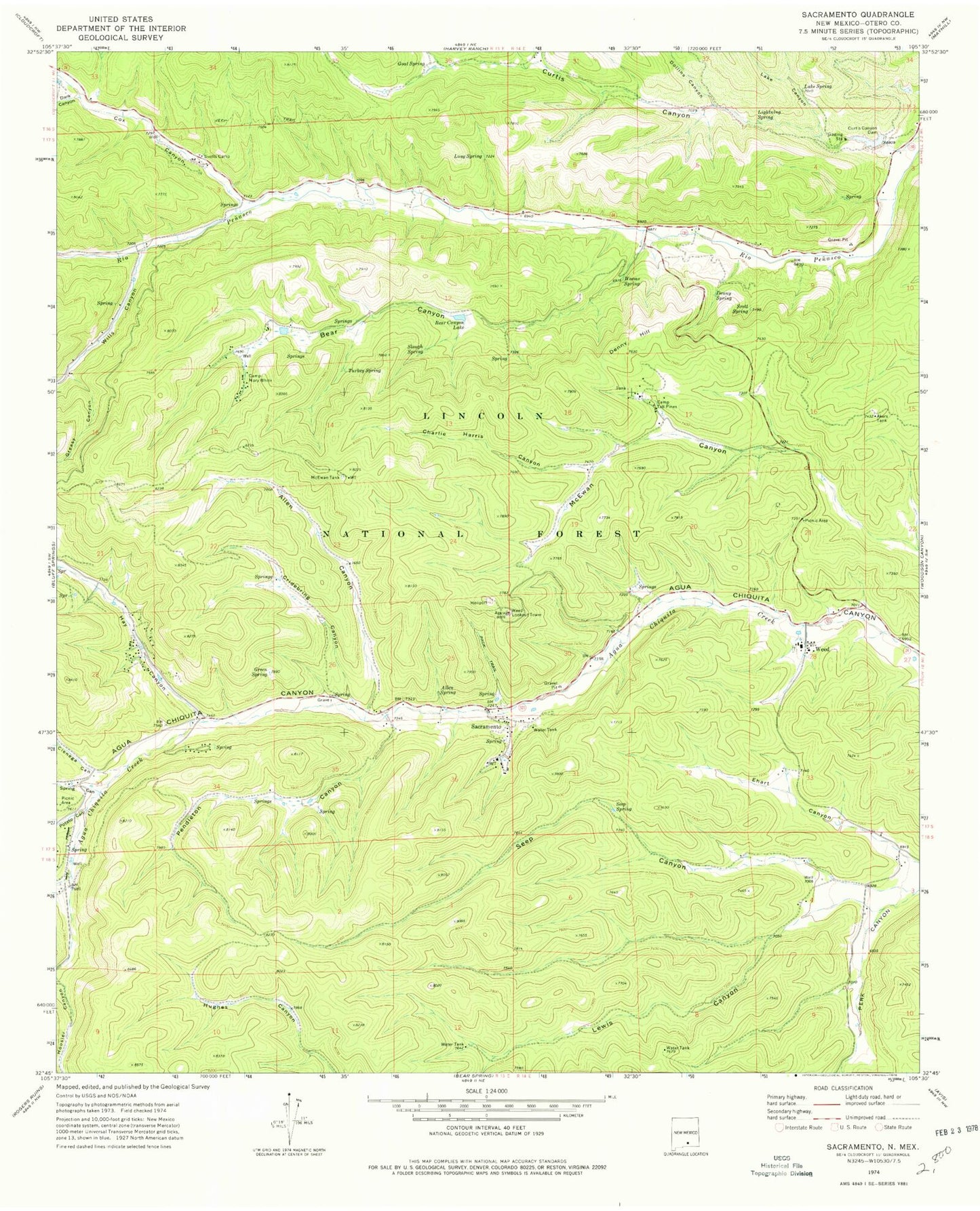 Classic USGS Sacramento New Mexico 7.5'x7.5' Topo Map Image