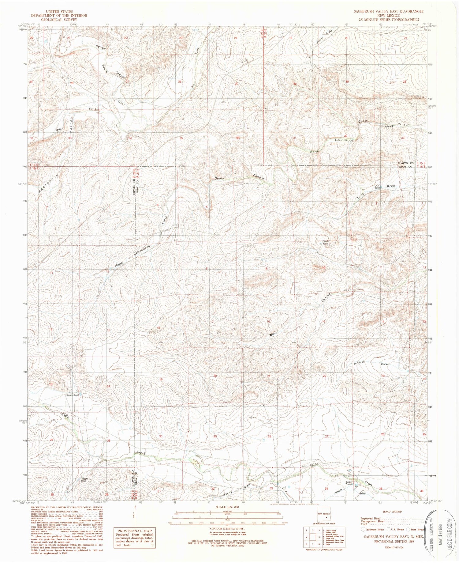 Classic USGS Sagebrush Valley East New Mexico 7.5'x7.5' Topo Map Image