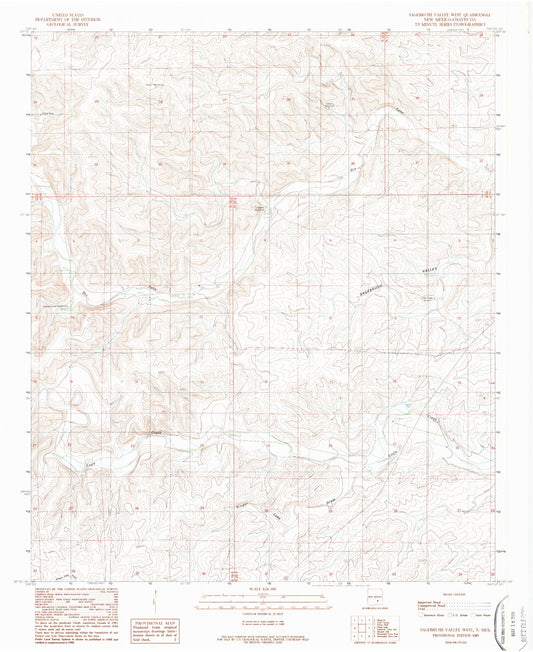 Classic USGS Sagebrush Valley West New Mexico 7.5'x7.5' Topo Map Image
