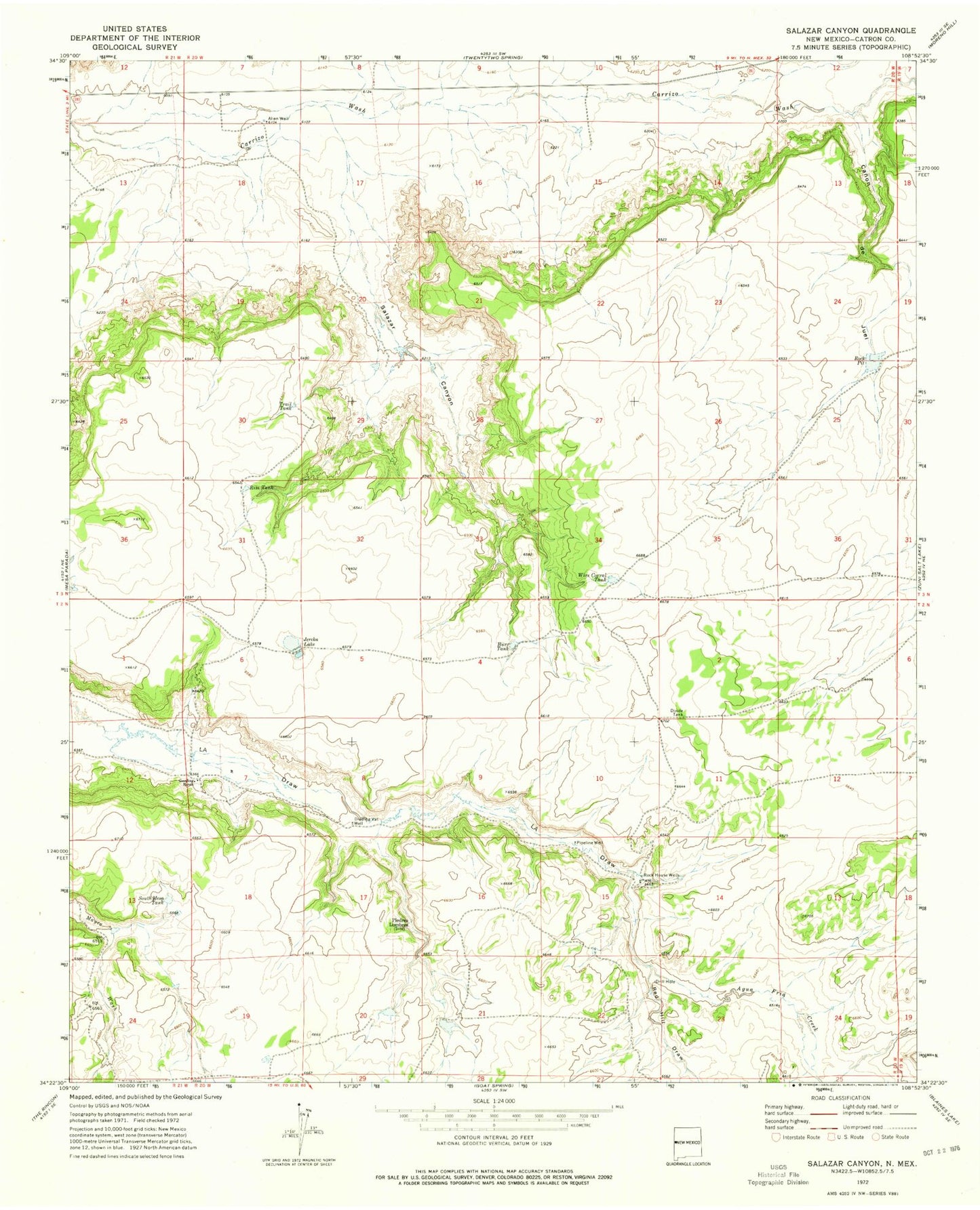 Classic USGS Salazar Canyon New Mexico 7.5'x7.5' Topo Map Image