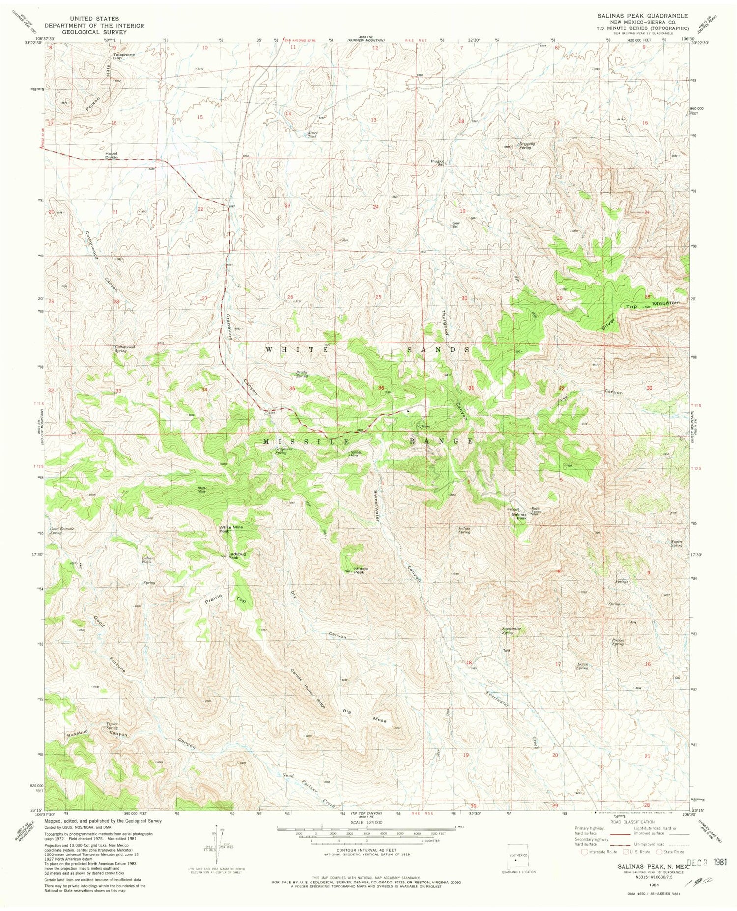 Classic USGS Salinas Peak New Mexico 7.5'x7.5' Topo Map Image