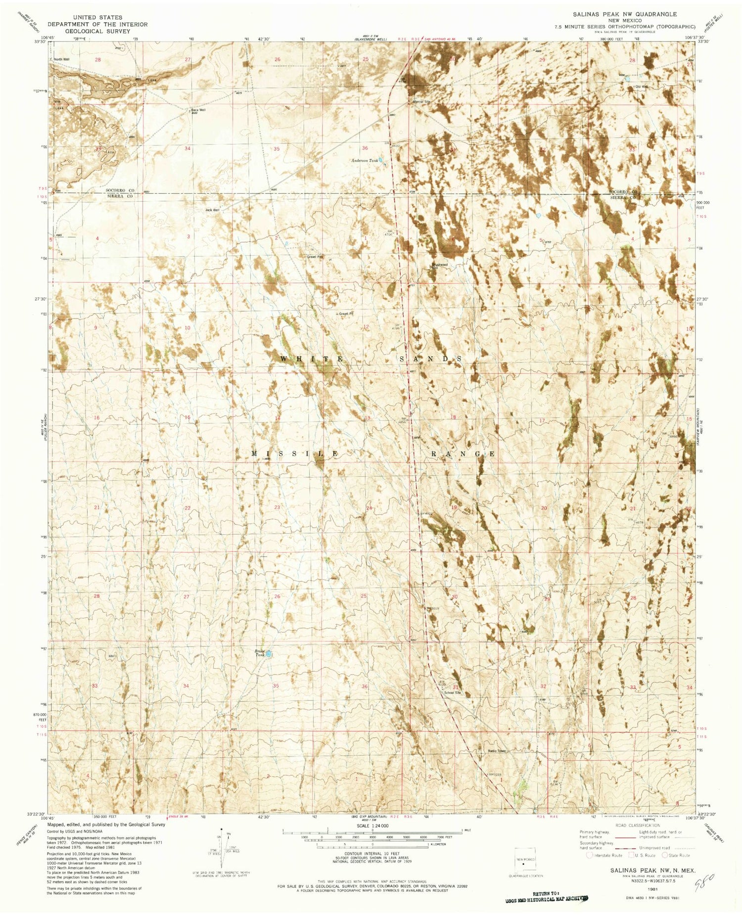 Classic USGS Salinas Peak NW New Mexico 7.5'x7.5' Topo Map Image