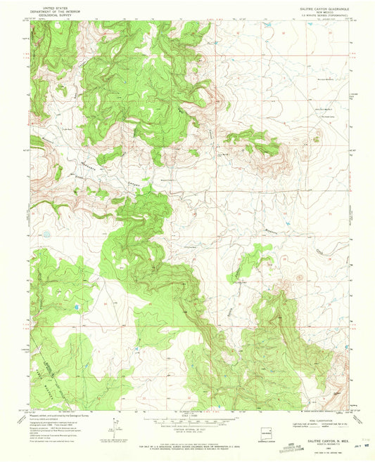 Classic USGS Salitre Canyon New Mexico 7.5'x7.5' Topo Map Image