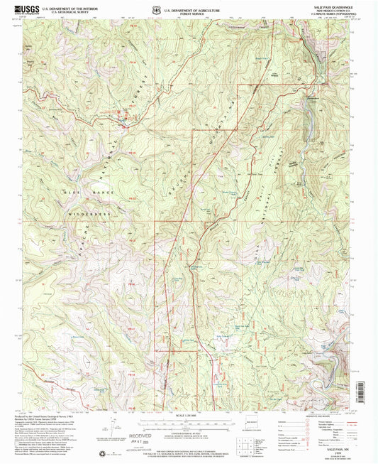 Classic USGS Saliz Pass New Mexico 7.5'x7.5' Topo Map Image