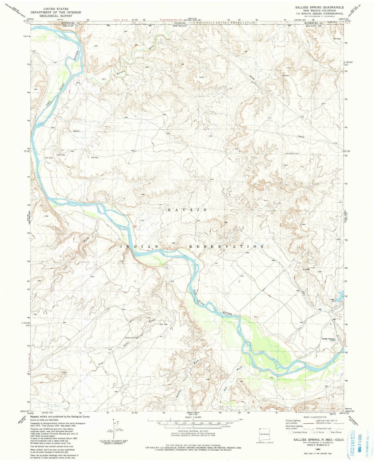 Classic USGS Sallies Spring New Mexico 7.5'x7.5' Topo Map Image