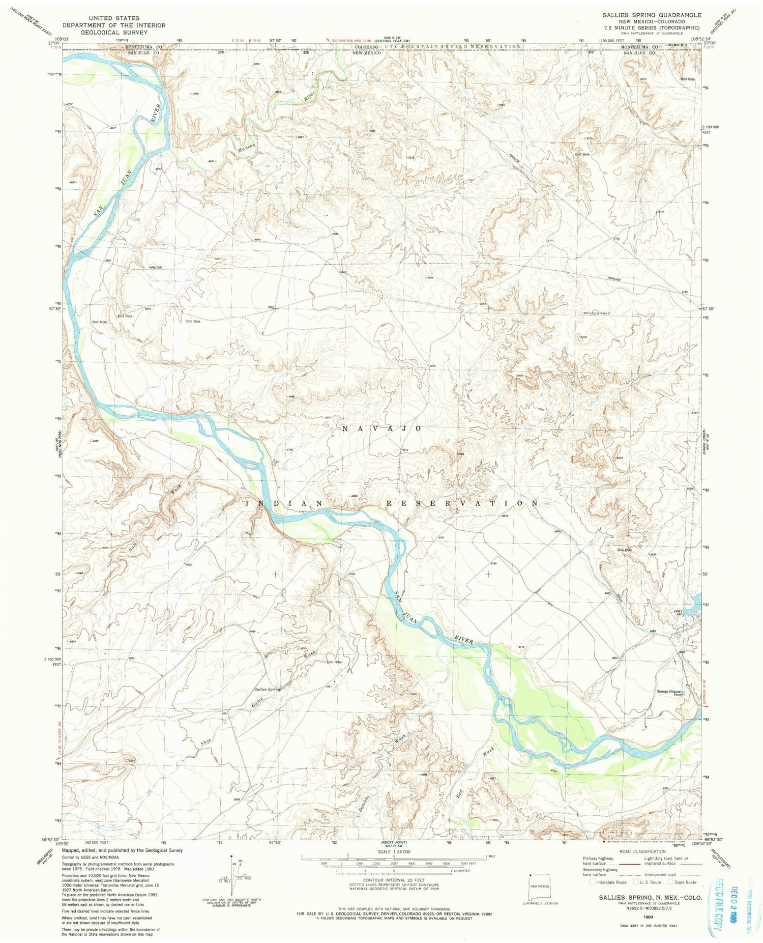 Classic USGS Sallies Spring New Mexico 7.5'x7.5' Topo Map Image