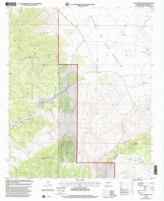 Classic USGS Salvation Peak New Mexico 7.5'x7.5' Topo Map Image