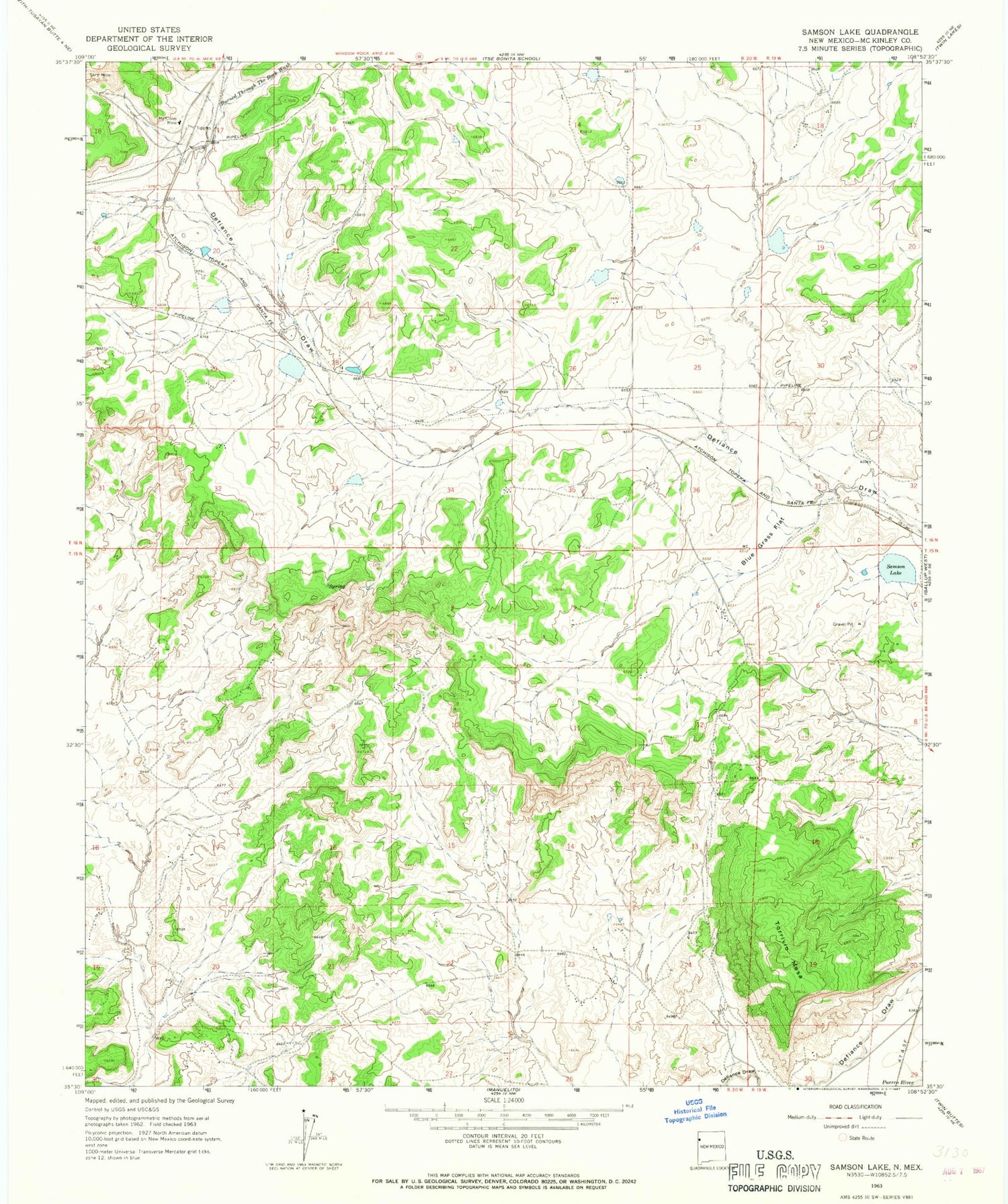 Classic USGS Samson Lake New Mexico 7.5'x7.5' Topo Map Image