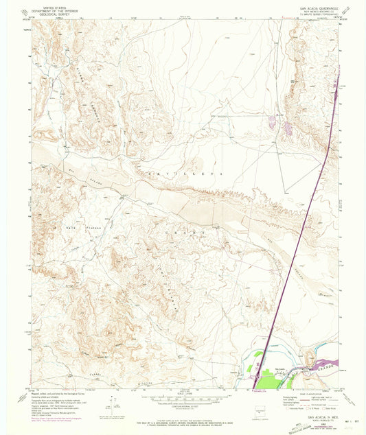 Classic USGS San Acacia New Mexico 7.5'x7.5' Topo Map Image
