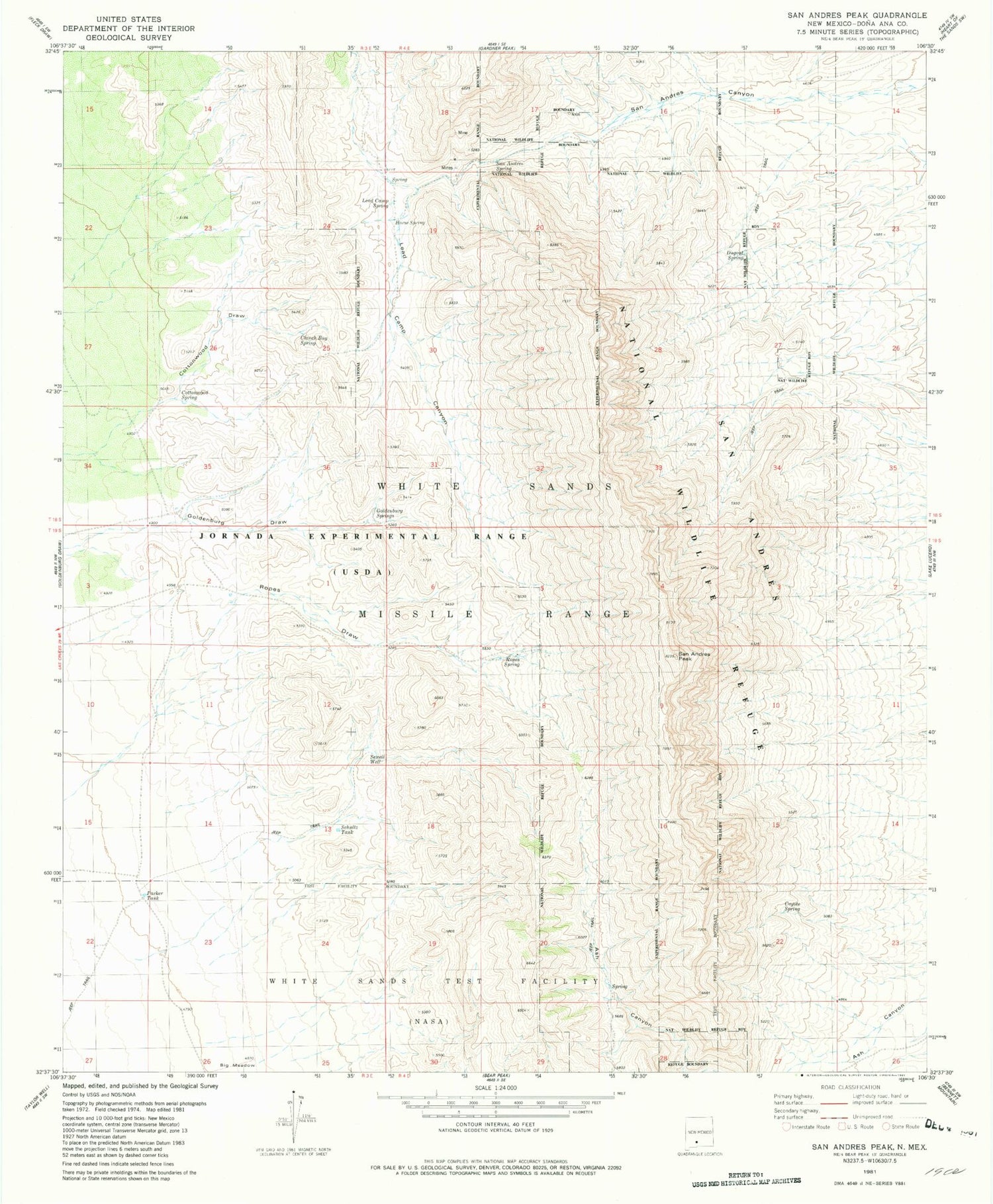 Classic USGS San Andres Peak New Mexico 7.5'x7.5' Topo Map Image