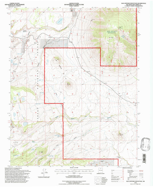 Classic USGS San Antonio Mountain New Mexico 7.5'x7.5' Topo Map Image
