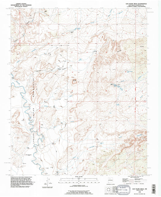 Classic USGS San Felipe Mesa New Mexico 7.5'x7.5' Topo Map Image