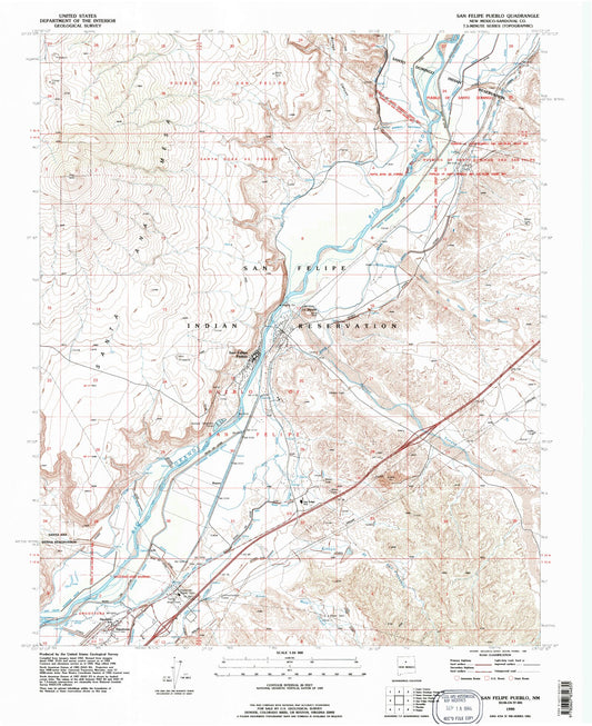 Classic USGS San Felipe Pueblo New Mexico 7.5'x7.5' Topo Map Image