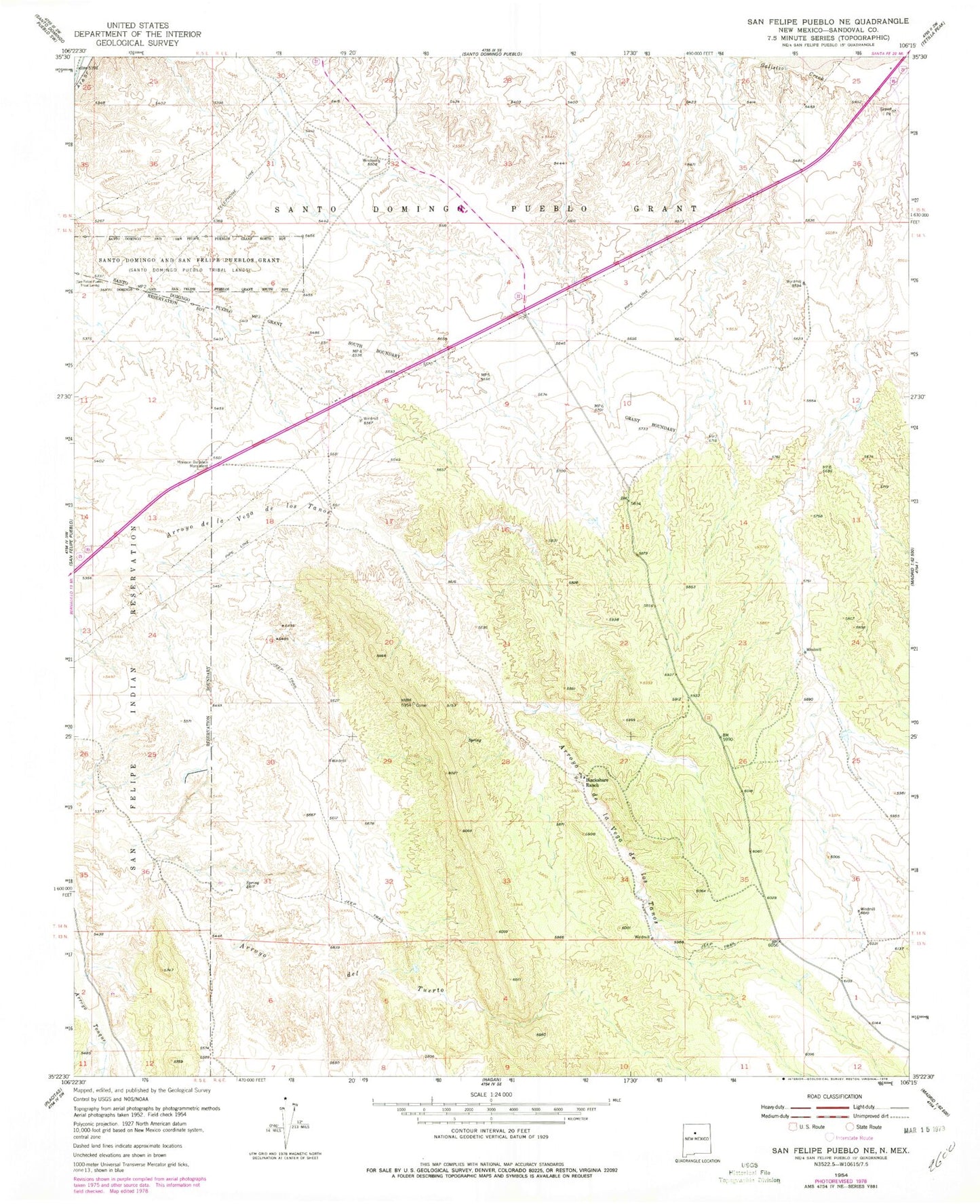Classic USGS San Felipe Pueblo NE New Mexico 7.5'x7.5' Topo Map Image