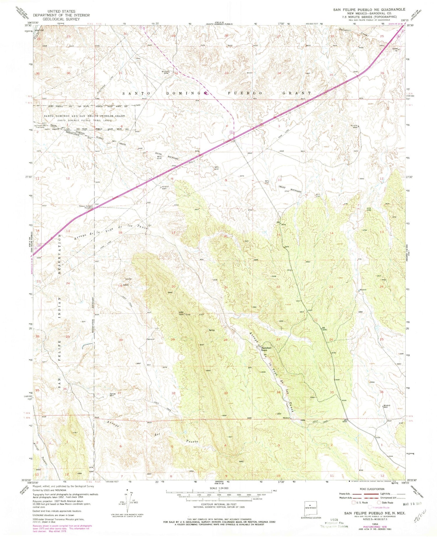 Classic USGS San Felipe Pueblo NE New Mexico 7.5'x7.5' Topo Map Image