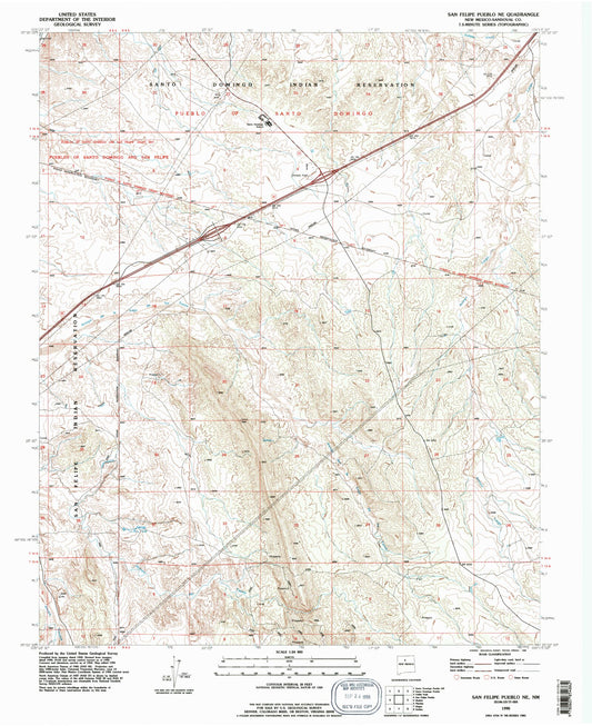 Classic USGS San Felipe Pueblo NE New Mexico 7.5'x7.5' Topo Map Image