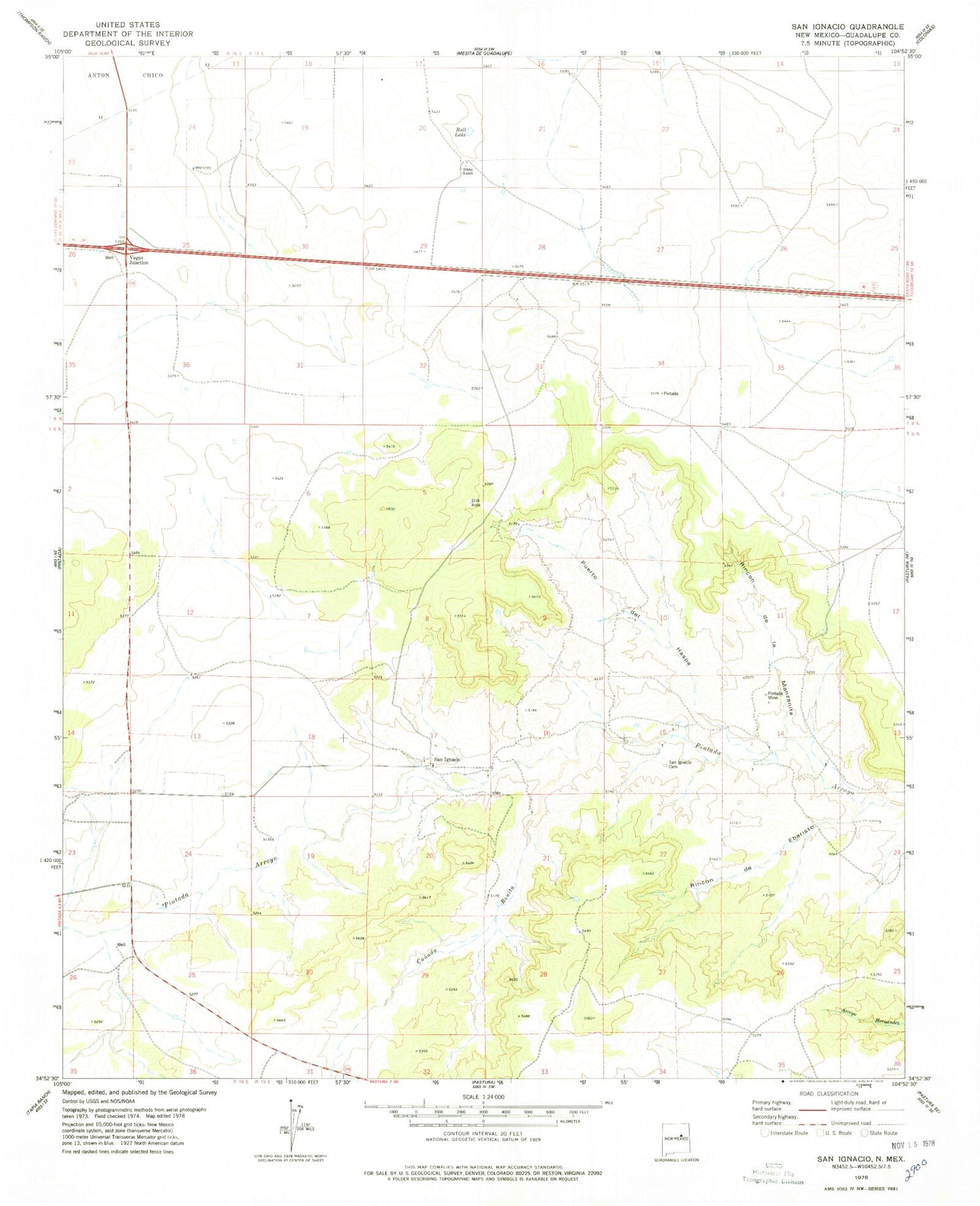 Classic USGS San Ignacio New Mexico 7.5'x7.5' Topo Map Image