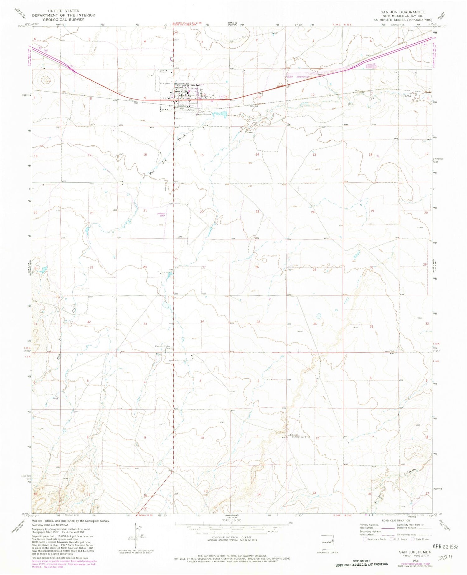 Classic USGS San Jon New Mexico 7.5'x7.5' Topo Map Image