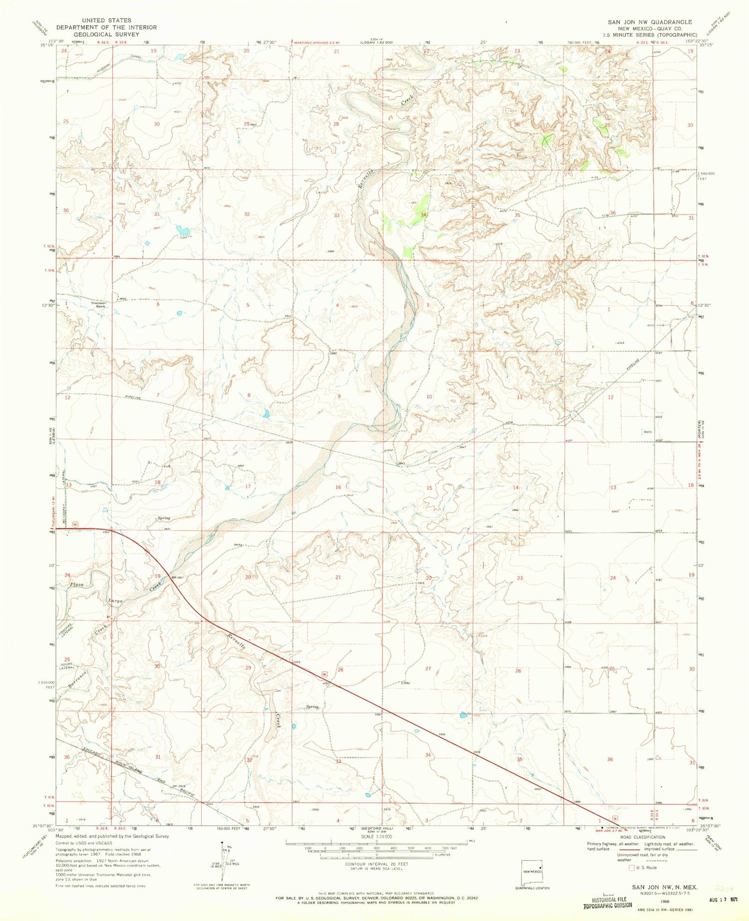 Classic USGS San Jon NW New Mexico 7.5'x7.5' Topo Map Image