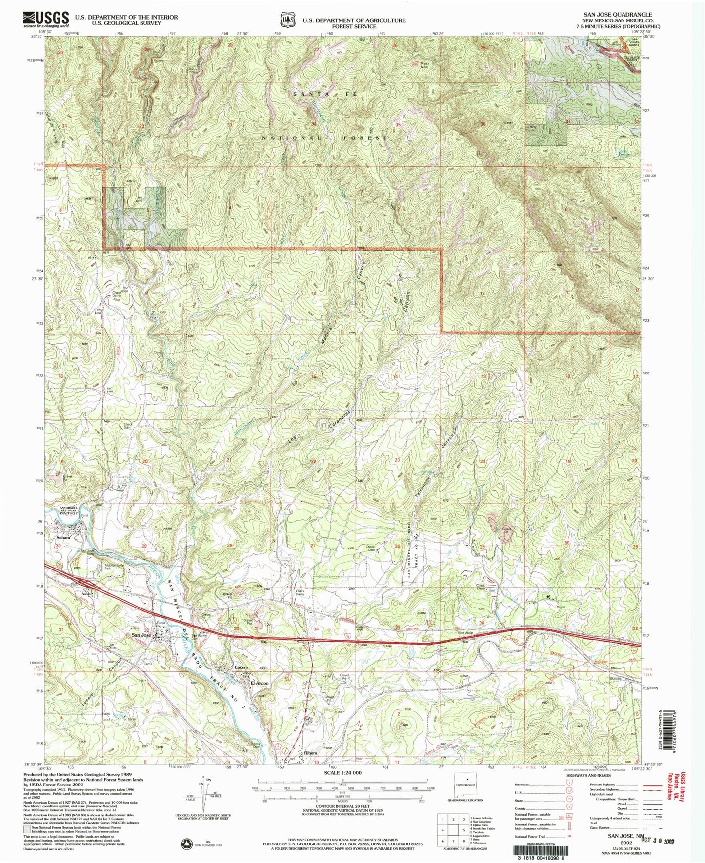 Classic USGS San Jose New Mexico 7.5'x7.5' Topo Map Image