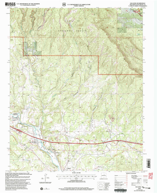 Classic USGS San Jose New Mexico 7.5'x7.5' Topo Map Image