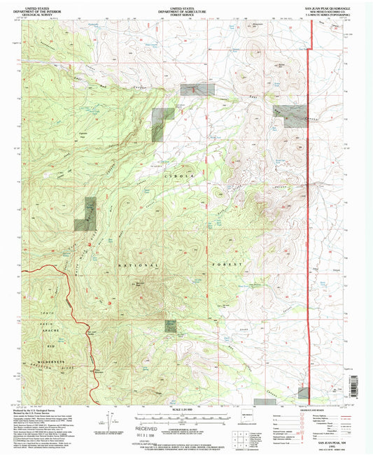 Classic USGS San Juan Peak New Mexico 7.5'x7.5' Topo Map Image