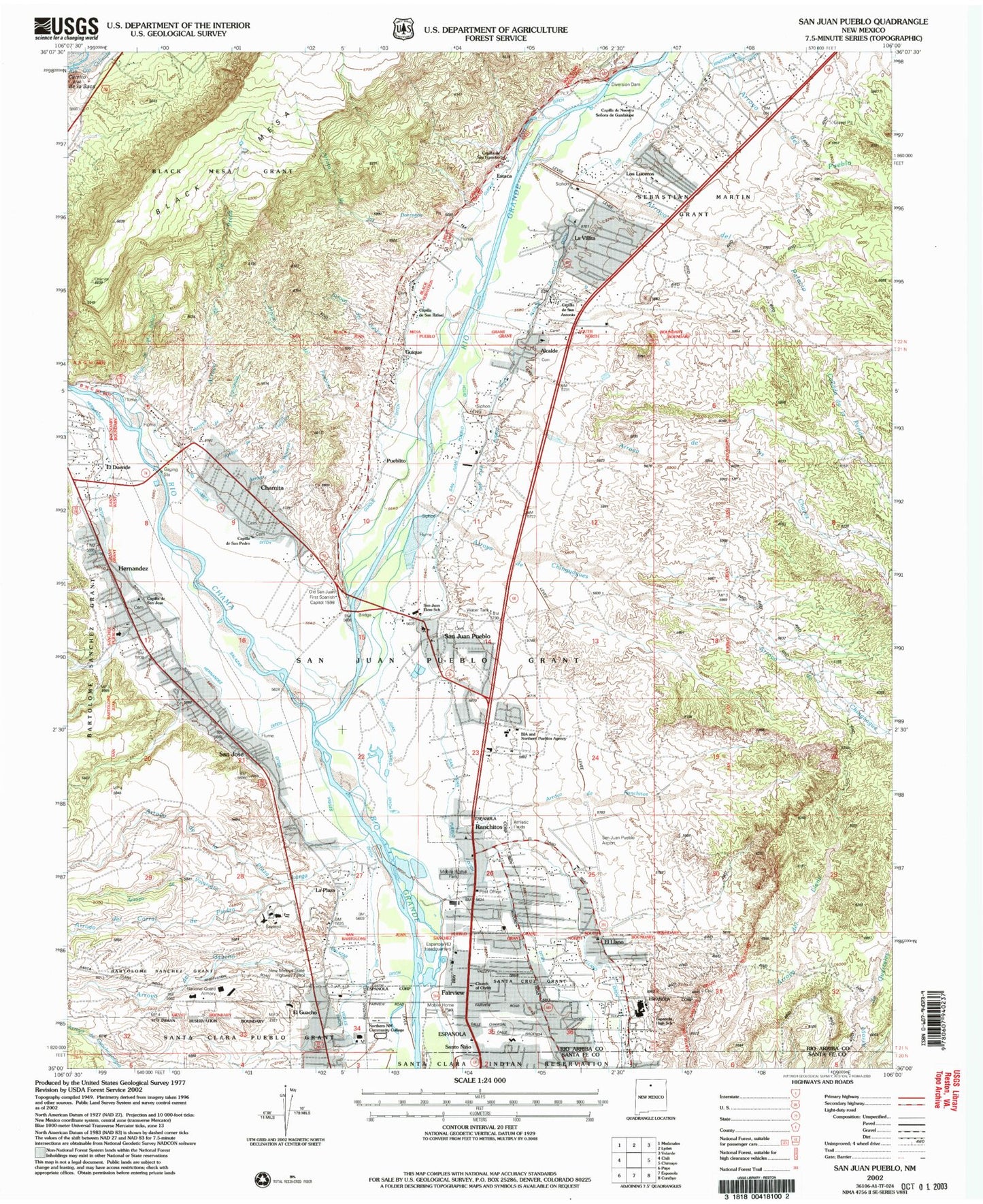 Classic USGS San Juan Pueblo New Mexico 7.5'x7.5' Topo Map Image