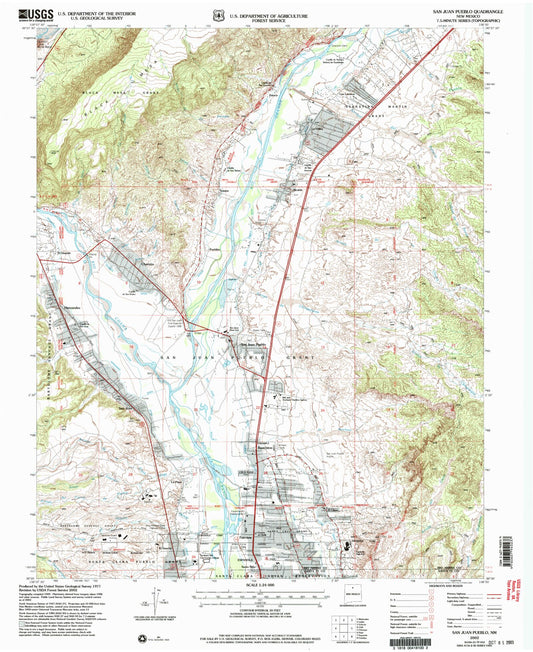 Classic USGS San Juan Pueblo New Mexico 7.5'x7.5' Topo Map Image